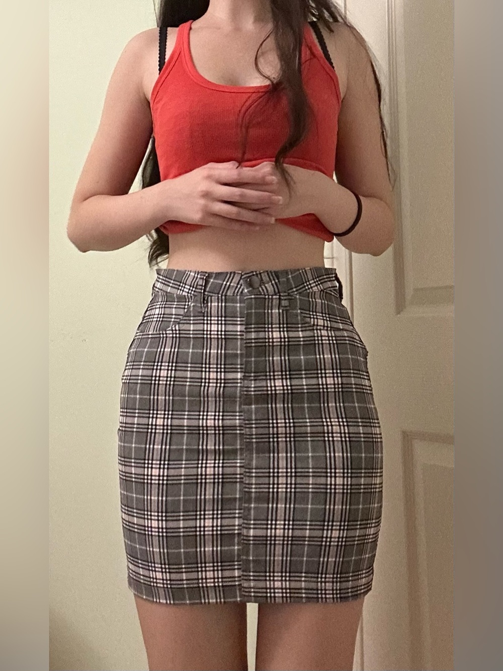 Never worn plaid grey mini skirt
